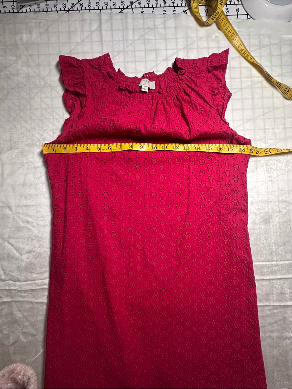 LOFT Raspberry Pink Eyelet Ruffle-Trim Shift cotton Dress - Picture 5 of 11